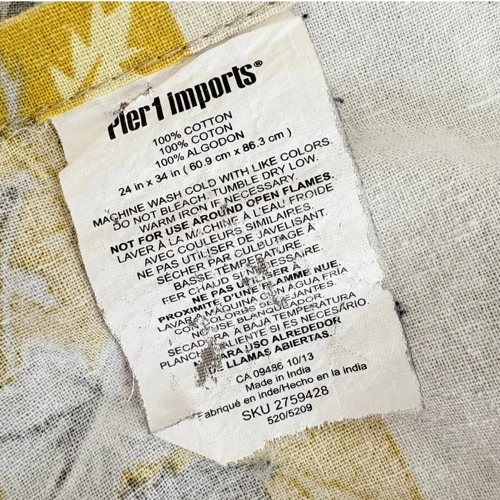 Pier 1 Imports Apron OS Yellow Gray Floral Toile Embroidered Rickrack Cotton